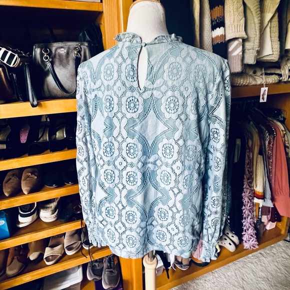 ⭐️BOGO FREE⭐️ NWT ULTRA PINK Lace Long Sleeve Lined Blue Top - Picture 8 of 10